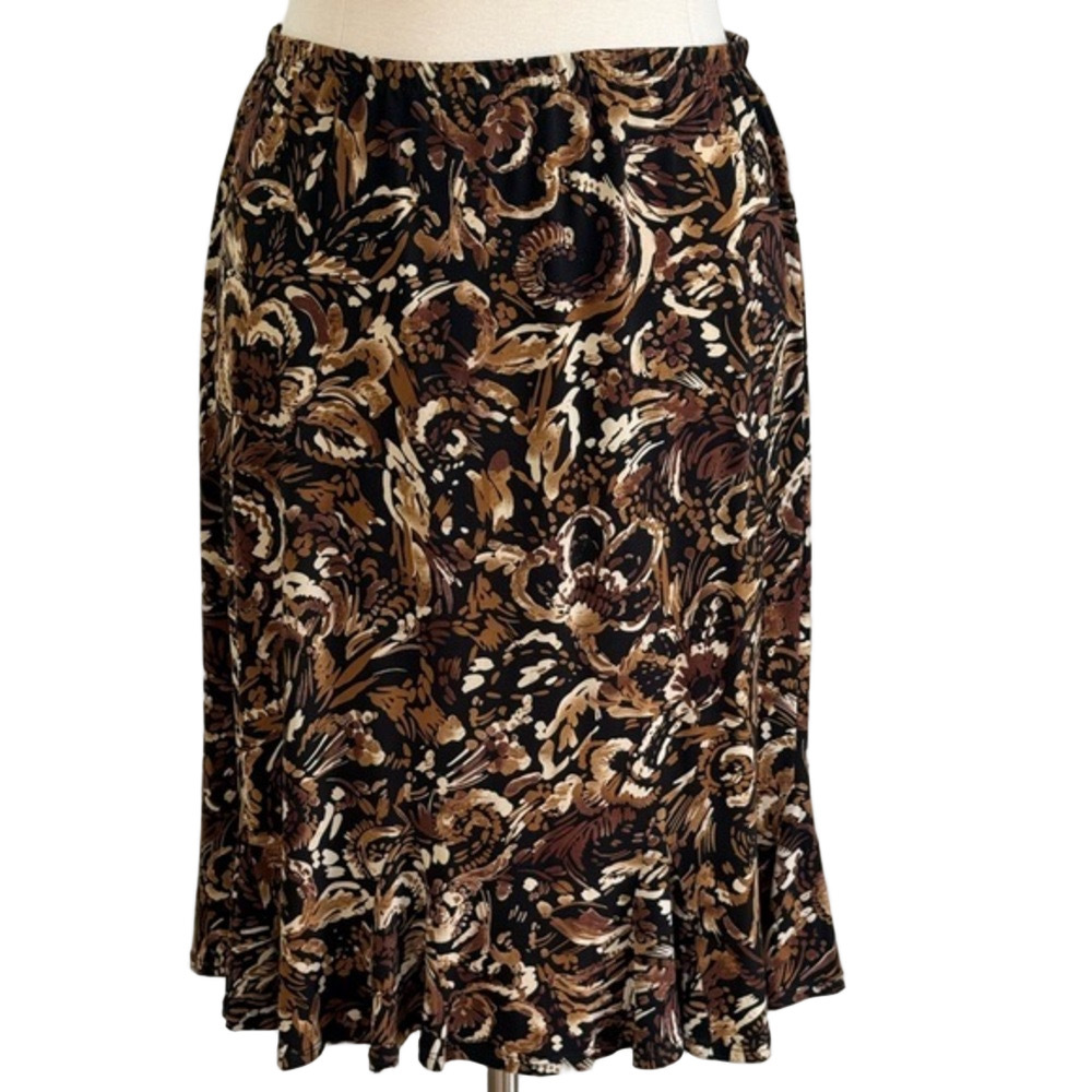 Chico's Brown and Tan Floral Midi Skirt size 16. (Chico’s size 3)